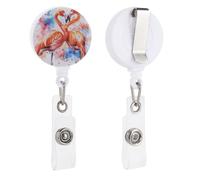 VBFKL Bobine di badge retrattili con clip a coccodrillo girevole porta badge retrattile clip per infermiera badge bobina clip fenicotteri innamorati ID badge clip portachiavi per medici in ufficio