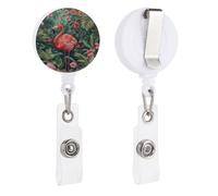 VBFKL Bobine per badge retrattili con clip a coccodrillo girevole porta badge retrattile clip per infermiera badge bobina clip fiori intorno fenicotteri ID badge clip portachiavi per medici in ufficio