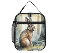 VBFKL Borsa termica per il pranzo per donne e uomini, riutilizzabile, borsa per il pranzo con coniglio seduto nel bosco, contenitore per il pranzo per ufficio, 27,5 x 20 cm, B26H54BJKGH