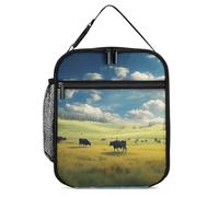 VBFKL Borsa termica per il pranzo per donne e uomini, riutilizzabile, borsa per il pranzo con mucche al pascolo nel pascolo, contenitore per il pranzo per ufficio, 27,5 x 20 cm, B26H54BJKGH