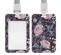 VBFKL Porta badge con cordino per carte d'identità, targhette con rose e gipsofila, porta badge tattico, protezione verticale per carte d'identità per ufficio, chiavi, patenti di guida, pass