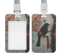 VBFKL Porta badge identificativo con cordino ID Card Name Tag A Black Bird Badge Holder Tactical ID Holder Vertical ID Card Protector per ufficio lavoro chiavi carte patenti di guida pass
