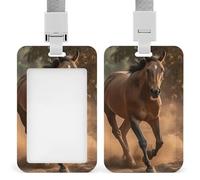 VBFKL Porta badge identificativo con cordino ID Card Name Tag A Brown Horse Badge Holder Tactical ID Card Protector verticale per ufficio lavoro chiavi carte patenti di guida pass