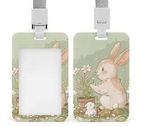 VBFKL Porta badge identificativo con cordino ID Card Name Tag Rabbit in the Garden Porta badge Tattico ID Holder Vertical ID Card Protector per ufficio Lavoro Key Card Patenti di guida Passes