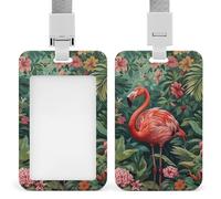 VBFKL Porta badge identificativo con cordino ID Card Tag con fiori intorno ai fenicotteri Porta badge Porta badge Tattico ID Protettore verticale per ufficio Lavoro Key Card Patenti di guida Passes