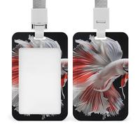 VBFKL Porta badge identificativo con cordino, targhetta per il nome, bellissimo porta badge rosso Betta Pesce, porta badge tattico, protezione verticale per carte d'identità per ufficio, chiavi di