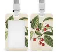 VBFKL Porta badge identificativo con cordino, targhetta per nome, foglie e ciliegie, porta badge tattico, protezione verticale per carte d'identità per ufficio, lavoro, chiavi, patenti di guida, pass