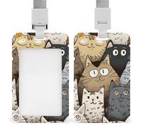 VBFKL Porta badge identificativo con cordino, targhetta per nome, gatti con facce diverse, porta badge tattico, protezione verticale per carte d'identità per ufficio, chiavi, patenti di guida, pass