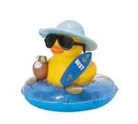 VBGURR Ornamenti per auto a forma di paperella di gomma, paperelle estive da spiaggia con tavola da surf, decorazioni fantasiose per il cruscotto dell'auto,Auto Cruscotto Decorazione (Blu)