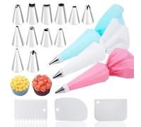 VBKITW Poche Professionali e Riutilizzabili 17pcs - Miglior sac a Poche in Silicone Alimentare - Set Pasticceria con 12 Beccucci e 3 Spatole, 1 convertitori standard e a convertitori standard.