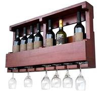VBNCUUIOPO Armadietto da parete in legno porta bottiglie di champagne per 8 bottiglie di vino e 8 bicchieri marrone-rosso L80xT13xH42cm