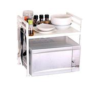 VBNCUUIOPO Mensola per microonde a 2 ripiani espandibile in acciaio al carbonio mensola da cucina per forno a microonde con 5 ganci organizer per la casa (colore: bianco Dimensioni: 65 x 48 x 34 cm)