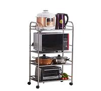 VBNCUUIOPO Scaffale per forno a microonde in acciaio inox, scaffale a 4 ripiani, organizer per postazione di lavoro per spezie, multifunzionale (colore: argento, dimensioni: 50 x 32 x 100 cm)