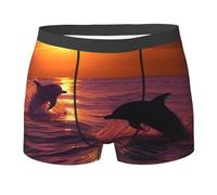 VBNTY Boxer da uomo con delfini al tramonto, traspiranti, elasticizzati, boxer da uomo che assorbono l'umidità, Nero , XL