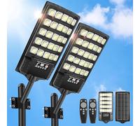 VBOK IGFE 600W Lampione Solare Led Esterno 2 pezzi,IP66 Impermeabile Faretto Stradale con Sensore di Movimento,6500K Lampioni da Giardino Esterno Solari per Garage Strada