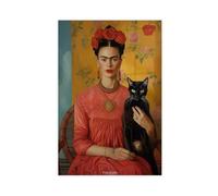 VBQHIR Poster artistico vintage su tela, motivo: Frida Kahlo con gatto nero, decorazione per camera da letto, paesaggio decorativo, regalo, 30 x 45 cm