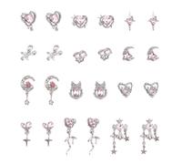 VBSJAH 24 pezzi Strass per Unghie Strass Nail Art Rosa Nail Charms 3D Crystal Love Silver Star e Moon Nappa Catena metallica Accessori per nail art fai unghie 3D, in metallo, con cristalli