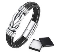 VBSJAH Bracciale da uomo in pelle nera intrecciata, Bracciali in pelle da uomo Bracciale personalizzato con Con confezione regalo per la festa del papà Bracciali compleanno papà, ideale come regalo