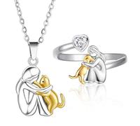 VBSJAH Collana con cane,anelli, Collana con abbraccio di cane e ragazza, Ciondolo Con Animale Ciondolo, Regali Per Donne, Regalo Perfetto per Ragazze, Figlie, Madri, Amiche