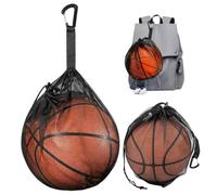 VBSJAH Zaino Rete Porta Palloni, 1 Sacca con Tasca a Zip, Zaino per Palla Portatile, con Moschettone e Cordino Regolabile per Pallacanestro, Calcio, Pallavolo e Rugby