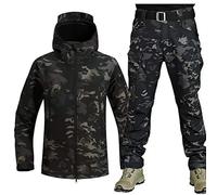 VBVARV Uniforme Combattimento Uomo Tattico Militare Impermeabile Tuta Combattimento dell'Esercito Imposta Giacca Softshell Mimetica Pantaloni Vestiti Caccia,Cpblack,XXL