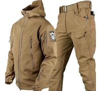 VBVARV Uniforme Combattimento Uomo Tattico Militare Impermeabile Tuta Combattimento dell'Esercito Imposta Giacca Softshell Mimetica Pantaloni Vestiti Caccia,Cachi,XXL