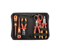 VBW 860020 - Set professionale da elettricista, 6 pezzi, cacciavite, pinza spelafili, tronchese a tagliente laterale, forbici da elettricista, pinza combinata, nero/rosso/argento