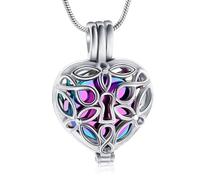 VCCWYQK Albero della vita, collana con urna a forma di cuore per cenere con fiale cave, cilindro, cremazione, gioielli Keepsake Memorial Lockets per donne uomini animali domestici, Acciaio