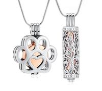 VCCWYQK Albero della vita, collana per urna per cenere, gioielli con flaconcino cavo, cilindro Keepsake Memorial Lockets per donne uomini animali domestici, One size, Acciaio inossidabile, Non pietra