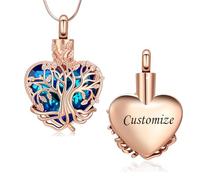 VCCWYQK Albero della vita, urna collana per ceneri cuore cremazione gioielli in acciaio inox con cristallo, urna gioielli regalo per donne, misura unica, Acciaio inossidabile, Senza Gemstone