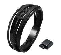 VCCWYQK Bracciale a forma di urna a croce per cenere, per uomini, in pelle intrecciata, corda intrecciata a doppia razza, urna, bracciale Keepsake gioielli bracciale cenere