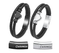 VCCWYQK Bracciale con urna a croce per cenere, in vera pelle, cenere commemorativa, gioielli, urna, medaglione, braccialetto ricordo da uomo, Customize, Acciaio inossidabile, Nessuna pietra preziosa