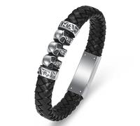 VCCWYQK Braccialetto con urna con teschio, per cenere, per uomini, donne, Keepsake, Memorial, bracciale in pelle intrecciata, 18cm, Acciaio inossidabile, Non pietra preziosa
