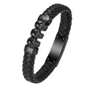 VCCWYQK Braccialetto con urna con teschio, per cenere, per uomini, donne, Keepsake, Memorial, bracciale in pelle intrecciata, 18cm, Acciaio inossidabile, Non pietra preziosa