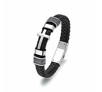 VCCWYQK Braccialetto per ceneri con urna a forma di croce per cenere, in vera pelle, commemorativa e frassino, per uomo, 22cm