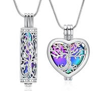 VCCWYQK Cilindro cremazione gioielli albero della vita urna cenere collana per donne uomini bottiglia cremazione ciondolo cenere amato gioielli Memorial, misura unica, Acciaio inossidabile, Non pietra