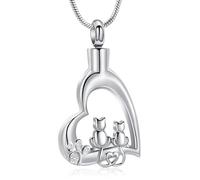 VCCWYQK Collana a forma di cuore con zampe in acciaio inox per ricordare le ceneri dei gatti e dei loro animali domestici, un gioiello che assorbe le ceneri di persone e animali domestici, Acciaio