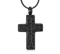 VCCWYQK Collana a forma di urna a croce per cenere per donne e uomini albero della vita cremazione gioielli Memorial Keepsake ciondolo per cenere di una persona cara, Acciaio inossidabile, Nessuna