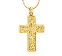VCCWYQK Collana a forma di urna a croce per cenere per donne e uomini albero della vita cremazione gioielli Memorial Keepsake ciondolo per cenere di una persona cara, Acciaio inossidabile, Nessuna