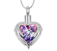 VCCWYQK Collana con ciondolo a forma di cuore con ali d'angelo, per uomini e donne, in acciaio inox, gioiello per cremazione, urna per ceneri, Acciaio inossidabile, Nessuna pietra preziosa