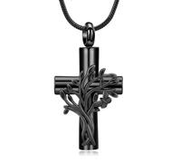 VCCWYQK Collana con urna a forma di croce dell'albero della vita, per donne e uomini, in acciaio inox, con ciondolo a forma di farfalla, per cenere di una persona cara, Acciaio inossidabile, Nessuna