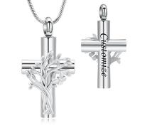 VCCWYQK Collana con urna a forma di croce dell'albero della vita, per donne e uomini, in acciaio inox, con ciondolo a forma di farfalla, per cenere di una persona cara, Acciaio inossidabile, Nessuna