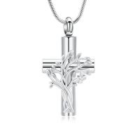 VCCWYQK Collana con urna a forma di croce dell'albero della vita, per donne e uomini, in acciaio inox, con ciondolo a forma di farfalla, per cenere di una persona cara, Acciaio inossidabile, Senza