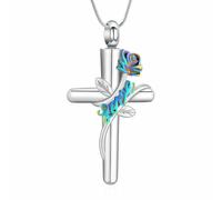 VCCWYQK Collana con urna a forma di croce per cenere, petali di rosa da donna, ciondolo commemorativo per una persona cara, Acciaio inossidabile, Nessuna pietra preziosa