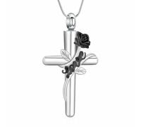 VCCWYQK Collana con urna a forma di croce per cenere, petali di rosa da donna, ciondolo commemorativo per una persona cara, Acciaio inossidabile, Nessuna pietra preziosa