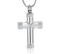 VCCWYQK Collana con urna a forma di croce per ceneri in acciaio inox, collana con ciondolo a forma di croce, gioiello ricordo per preghiera del Signore, croce, ceneri, Acciaio inossidabile