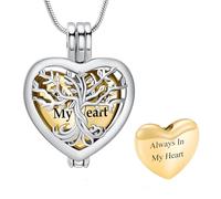 VCCWYQK Collana con urna a forma di cuore per ceneri per donne e uomini, albero della vita, gioielli commemorativi per ceneri, One size, Acciaio inossidabile, Non pietra preziosa