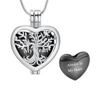 VCCWYQK Collana con urna a forma di cuore per ceneri per donne e uomini, albero della vita, gioielli commemorativi per ceneri, One size, Acciaio inossidabile, Non pietra preziosa