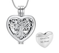 VCCWYQK Collana con urna a forma di cuore per ceneri per donne e uomini, albero della vita, gioielli commemorativi per ceneri, One size, Acciaio inossidabile, Non pietra preziosa
