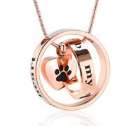 VCCWYQK Collana con urna cremazione per ceneri per cane/gatto, Forever in my heart,No longer by my side,Collana con urna funebre con stampa di zampa (Rosa)